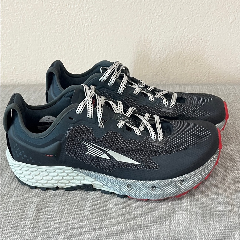 Altra Black and White Trail Running Shoes with Red Outsole